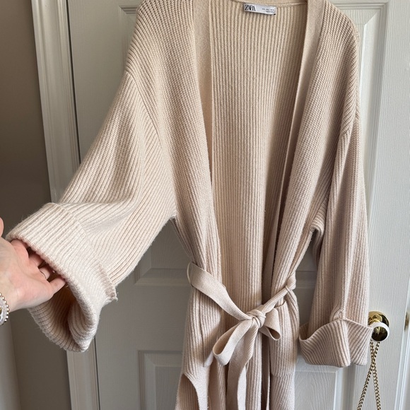 NWOT Zara Kimono Style Cream Knit Cardigan Sweater - Picture 6 of 8